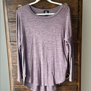 bobeau Heathered Mauve Long Sleeve Scoop Neck Top